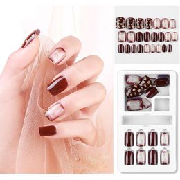 False Nails 24pcs Fake Nail Gradient Glitter French Short Coffin Full Cover Artificial Press On Tips