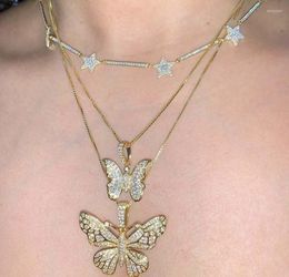 Pendant Necklaces Fashion Romantic Butterfly Design Box Chain With Bling 5A Sparking CZ Paved For Lovely Girl Women Charm Jewellery