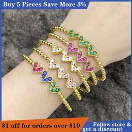 Bangle High Quality Colour Zirconia Heart Bracelet Fashion Open Gold Round Bead Romantic Colourful Crystal Jewellery Gift