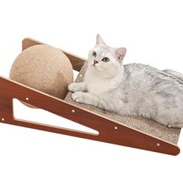 Cat Toys Scratcher With Ball Interactive Solid Wood Natural Sisal Scratching Pads 230309
