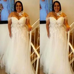 Wedding Dresses New Bridal Gowns A Line Sweetheart Off-Shoulder Sleeveless Applique Tulle Ivory White Lace Up Zipper Custom Plus Size Wed Dresses Wed