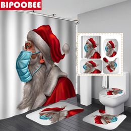 Shower Curtains High Quality Santa Claus Printed Curtain 3d Bath Mats Toilet Cover Christmas Home Decorate Bathroom With Hooks