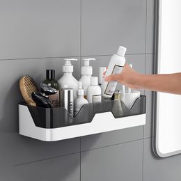 Bathroom Shelves Bathroom Shelf Organiser Shower Storage Rack Black Corner Shelves Wall Mounted Aluminium Toilet Shampoo Holder No Drill 230309