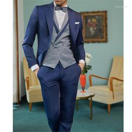 Men's Suits 2023 Navy Blue Formal Italian Men's Bespoke Business Wedding Male 3 Pieces Grooming Tuxedos Traje Hombre