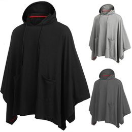 Mens Hoodies Sweatshirts Fashion Cloak Solid Color Hooded Casual Cape Streetwear Loose Pockets Autumn Poncho 230309