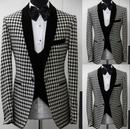 Men's Suits Mens Suit Handsome Houndstooth Groomsmen Shawl Lapel Groom Tuxedos Tweed Two Button Men Wedding Formal Prom