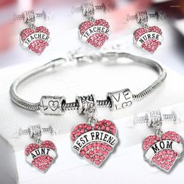 Regalos de pulseras de encanto para mamá Grandma Hermana Tía Tío Tío Pink Crystal Heart Chain Cadena Pulsera Mujeres Hombres Familia