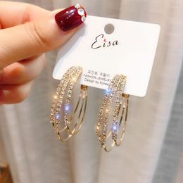 Hoop Earrings Mult-colors Rhinestone C-shaped Earring For Women Hypoallergenic Jewellery Sensitive Ears Large Big