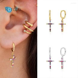 Hoop Earrings 925 Silver Ear Buckle Cross Hanging For Women Colorful Charming Crystal Huggie Fashion Jewelry