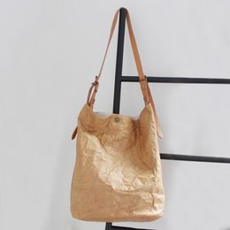 Evening Bags Paper Tote Bag Women Kraft Bucket Wrinkled Handbag Retro Vintage Eco Shoulder Casual Messenger Sac Femme