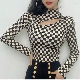 Women's T Shirts Blouse Women's Half High-neck Inner Bottoming Shirt Autumn Female Warm Velvet Long-sleeved Top Lady Plaid Print Fashion