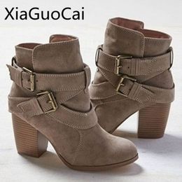 Boots Europe Style Vintage Women High Heels Ankle Boots Buckle Rubber Casual Ladies Shoes Martin Boots Female Chelsea Boots 230309