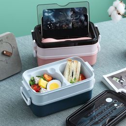 Portable Double-Layer Lunch Box For School Kids Office Worker Microwae Heating Container Stainless Steel Food Storage Bento Box RRA