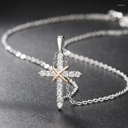 Chains Exquisite Cross Necklace Accessories Stainless Steel Jewelry Korean Fashion Diamond For Women Collares Para Mujer