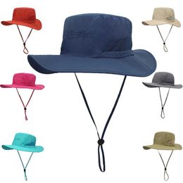 Wide Brim Hats Men Outdoor Sunscreen Bucket Hat Summer Widebrimmed Sun Hat Women Casual Breathable With Windproof Rope Adjustable Fishing Hat R230308