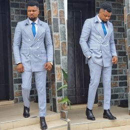 Men's Suits Blue Men Suit Tailor-Made 2 Pieces Tailored Double Breasted Blazer Pants Slim Work Wear Formal Wedding Groom Business Prom