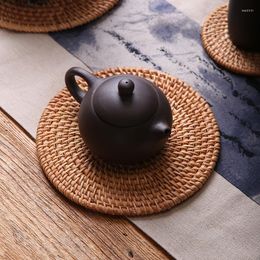 Table Mats Round Natural Rattan Coasters Handmade Bowl Pad Insulation Placemats Padding Cup Drinks Crafts Kitchen Decoration