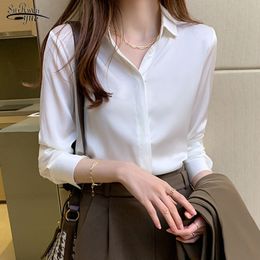 Women's Blouses Shirts Vintage Blouse Women Autumn Fashion Button Up Satin Silk Shirt White Lady Long Sleeves Female Loose Street Shirts blusa 12084 230309