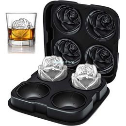 Ice Cream Tools Ice Cube Tray 3D Rose Ice Cube Maker Four Rose Shaped Ice Cubes Easy Release Ice Ball Maker Novelty Drink Tray Whiskey Cocktails Z0308