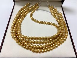 Chains Trendy Clasp Necklace 7-8mm Round Natural Golden Pearl Genuine Jewellery For Women Fine Wedding Accessories