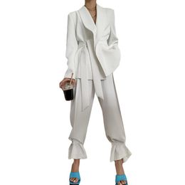 Women's Tracksuits White Suit Female Autumn And Winter Korean Temperament 2023 Fashion Design Sense Wide Leg Pants Two-piece Western Style