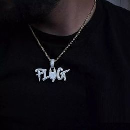 Choker Chokers Fashion Iced Out Bling Clear Cubic Zircon CZ Charm Plug Letters Pendant Necklace For Hip Hop Men Boy Rope Chain Jewellery