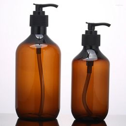 Storage Bottles 300ml/500ml 12 Pcs/lot Empty Brown Plastic Bottle Lotion Pump Liquid Soap PET