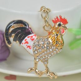 Keychains Lovely Rooster Chicken Keyring Rhinestone Crystal Charm Jewellery Women Bag Pendant Car Key Chain Valentine's Day Christmas