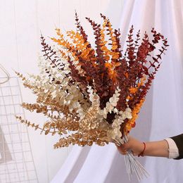 Decorative Flowers Artificial Plants Gold Leaf Branches Wedding Hall Fake Living Room Home Decoration Twigs Leaves Accessories Flower Vase