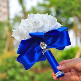 Wedding Flowers Style Wedding Bridal Bouquet Artificial Flower PE Foam Roses With Faux Crystal Rhinestone Ribbons for Party Bouquet