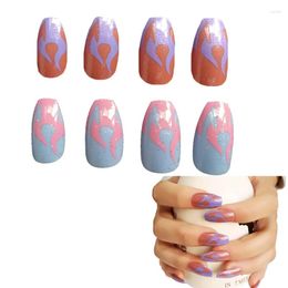 False Nails Short Ballerina Press On Nail Tips Flame Designed Fake Full Cover Coffin Fingernail