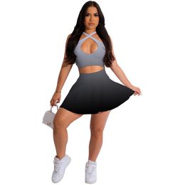 NEW Designer Summer Dress Sets Women Criss-Cross Tank Top Shorts Skirt Two Piece Sets Casual Outfits Skirt Suits Night Club Wear Clothes 9429