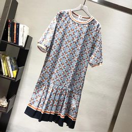 Casual Dresses European Women Short Sleeve Loose Lady Geometric Print Female Vintage Dress