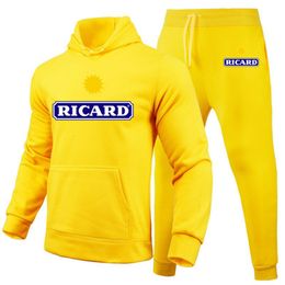 Mens Tracksuits Ricard Sweatshirt Pants 2 Piece Set Casual Sportswear Hoodies Wear Autumn And Winter Suit 230308