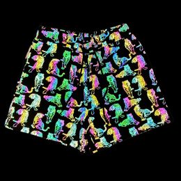 Men's Shorts Colourful Reflective Tiger Print for Men Night Reflect Fluorescent Rainbow Breathable Yoga Jogging Sporting 230308