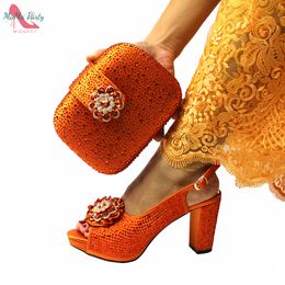 Sandals Buckle Strap Sandals Nigerian Women Shoes and Bag Set in Yellow Colour with Shinning Crystal Italian Lady Shoes and Bag for Party 230309