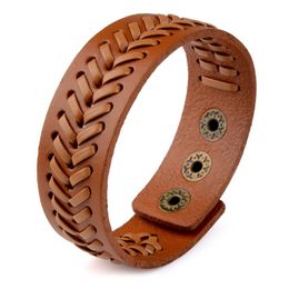 Tennis Bracelets Brown Leather Adjustable Alloy Buckle Wide Charm Handmade High Quality Vintage Bangles Gifts For Men Women