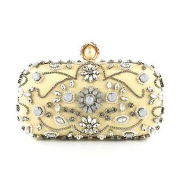 Hengmei hand holding Dinner Bag Handmade pearl embroidery and diamond inlaid fashion pearl craft women's bag 230309