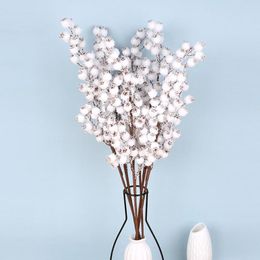 Decorative Flowers 57CM Winter White Artificial Berry Branch Berries Fake Plant Branches For Wedding Home Office Party Tables Vase Christmas