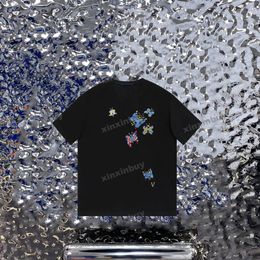 xinxinbuy Men designer Tee t shirt 23ss Colourful embroidery butterfly short sleeve cotton women Black White Grey green S-XL