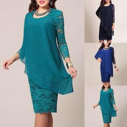 Casual Dresses S Arrival Plus Size Solid Color Women Double Layer 34 Sleeve Round Neck Bodyon Midi Dress Wholesale Drop 230309