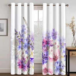 Curtain Decoration 3D Brief Dreamy Purple Flower Curtains For Bedroom Living Room Polyester