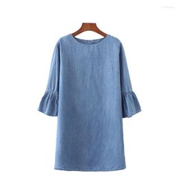 Party Dresses 2023 Ladies Denim Sweet Flare Sleeve Dress O Neck Half Straight Solid Casual Fashion