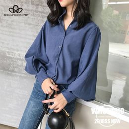 Women's Blouses Shirts Bella Womens Tops Blouses Vintage Long Sleeve Autumn Winter Thick Shirts Ladies Blusas Mujer De Moda Blouse 230309