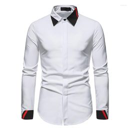 Men's Casual Shirts Mens White Long Sleeve Dress Hipster Hit Color Slim Fit Button Up Shirt Men Formal Business Social Male XXL