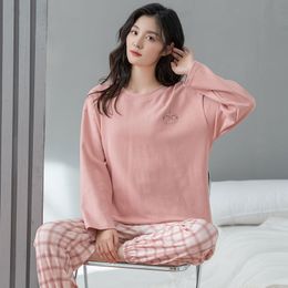 Women's Sleepwear Cotton Pyjama Set Women Long Sleeve Pants Pyjama Cute Korean Sleepwear Female Soft Loose Autumn Winter Pyjamas Home Clothes Suit 230309