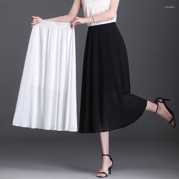 Skirts White Chiffon Square Dance Elastic Waist Skirt High Half Small Long Big Swing Slim MM5XL