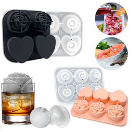 Ice Cream Tools 4Hole Rose Ice Lattice Silicone Ice Cube Tray Mold Rose Shape 4 Grids Ice Cream Maker Mould Fruit Cube Molds Dropshipping Z0308