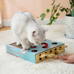 Cat Toys Hunt Mouse Game Box 3 in 1 with Scratcher Funny Stick Hit Gophers Interactive Maze Tease 230309