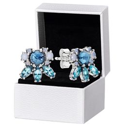 Blue Stone Stud Earring 925 Sterling Silver for Pandora CZ Diamond Wedding Party Jewellery For Women Girlfriend Gift designer Earrings with Original Box Set